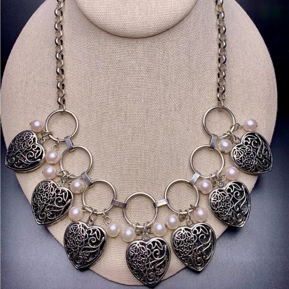 Silver Heart Necklace and Earring Set - Picture 2 of 10